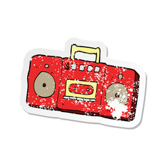 retro distressed sticker of a cartoon radio cassette player