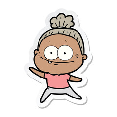 sticker of a cartoon happy old woman