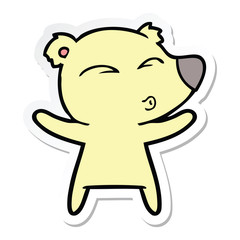 sticker of a cartoon whistling bear with open arms