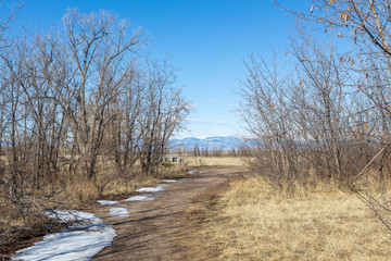 Trail and walking path in the Rocky Mountain Arsenal Wildlife Refuge, Colorado, USA.