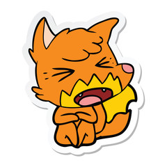 sticker of a angry cartoon fox sitting on floor