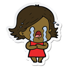 sticker of a cartoon woman crying