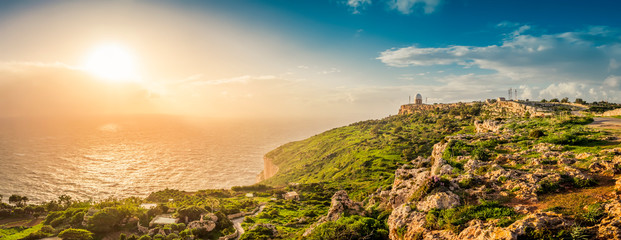 Dingli Cliffs and Aviation radar at sunset in Dingli, Malta