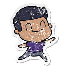 distressed sticker of a cartoon friendly man