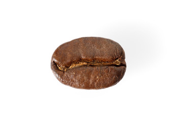 Roasted coffee beans close-up isolated on white background.