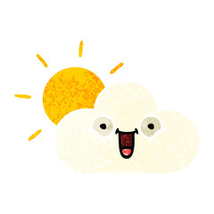 retro illustration style cartoon sunshine and cloud