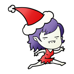 gradient cartoon of a undead vampire girl wearing santa hat