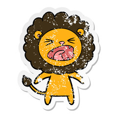 distressed sticker of a cartoon angry lion