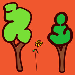 Kids drawn plants in doodle style.
