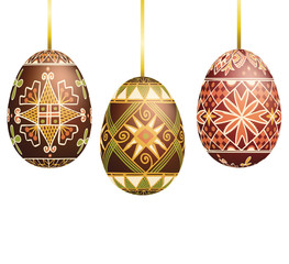Pysanky easter eggs isolated on white. Traditional ukrainian easter eggs.
