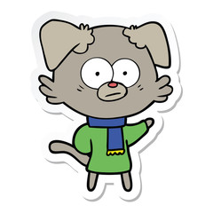 sticker of a nervous dog wearing scarf