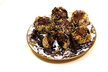 Fototapeta na wymiar chocolate and nut cookies closeup