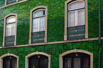 The house is covered by a green azulejo