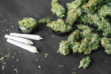 marijuana with trichomes and weed Joint Macro of cannabis buds