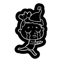 cartoon icon of a crying woman wearing santa hat