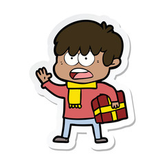 sticker of a worried cartoon boy