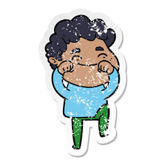 distressed sticker of a cartoon friendly man