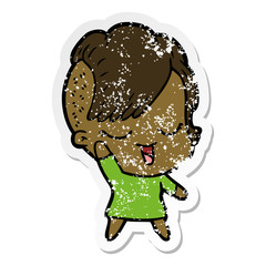 distressed sticker of a happy cartoon girl