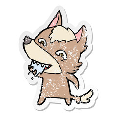 distressed sticker of a cartoon hungry wolf