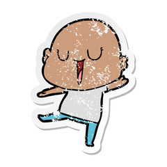 distressed sticker of a happy cartoon bald man