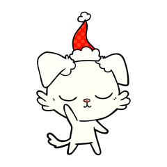cute comic book style illustration of a dog wearing santa hat
