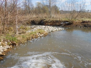 River in the forest with rocky banks.
