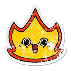 distressed sticker of a cute cartoon fire