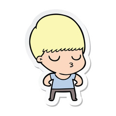 sticker of a cartoon calm boy