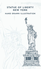 Hand Drawn Statue of Liberty Illustration. New York City