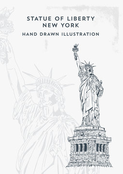Hand Drawn Statue of Liberty Illustration. New York City