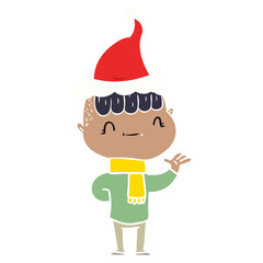 flat color illustration of a friendly boy wearing santa hat