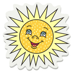 cartoon sun sticker. cheerful character flat style, yellow color.