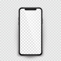 Black realistic smartphone on transparent background - stock vector