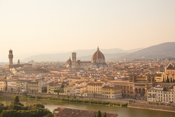 Beautiful view of Santa Maria del Fiore and Giotto's Belltower in Florence, Italy