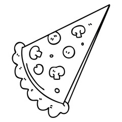 quirky line drawing cartoon slice of pizza