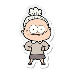 sticker of a cartoon happy old woman