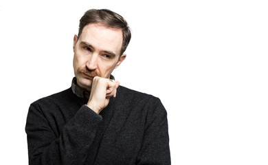 Mature man thinking against a white background