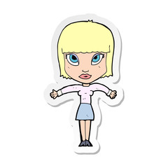 sticker of a cartoon woman shrugging