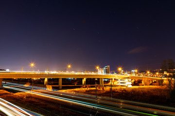 Traffic at night in Prague