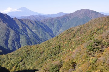 秋の丹沢山地と富士山