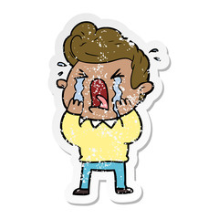 distressed sticker of a cartoon crying man