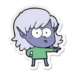 sticker of a cartoon elf girl pointing