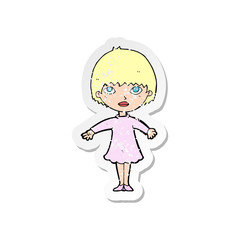 retro distressed sticker of a cartoon woman in dress