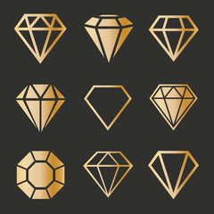 Set of gold diamonds in a flat style.