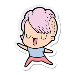 sticker of a cute cartoon girl with hipster haircut