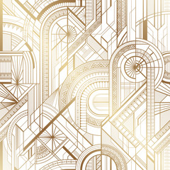 Seamless art deco geometric gold and white pattern