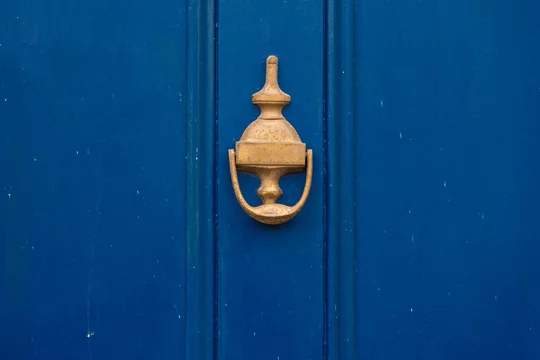 Background Of Vintage Blue Painted Door And Knocker Vignette Look Made Of Old Fashioned Vintage Brass Metal Stock Photo Adobe Stock
