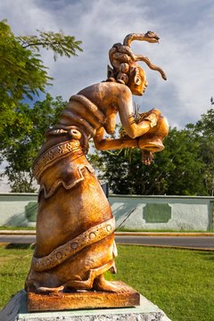 Ixchel or Ix Chel Statue of Jaguar Goddess in Ancient Maya Culture on Cozumel Waterfront
