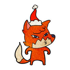 clever textured cartoon of a fox wearing santa hat