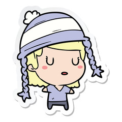 Obraz premium sticker of a cartoon woman wearing hat